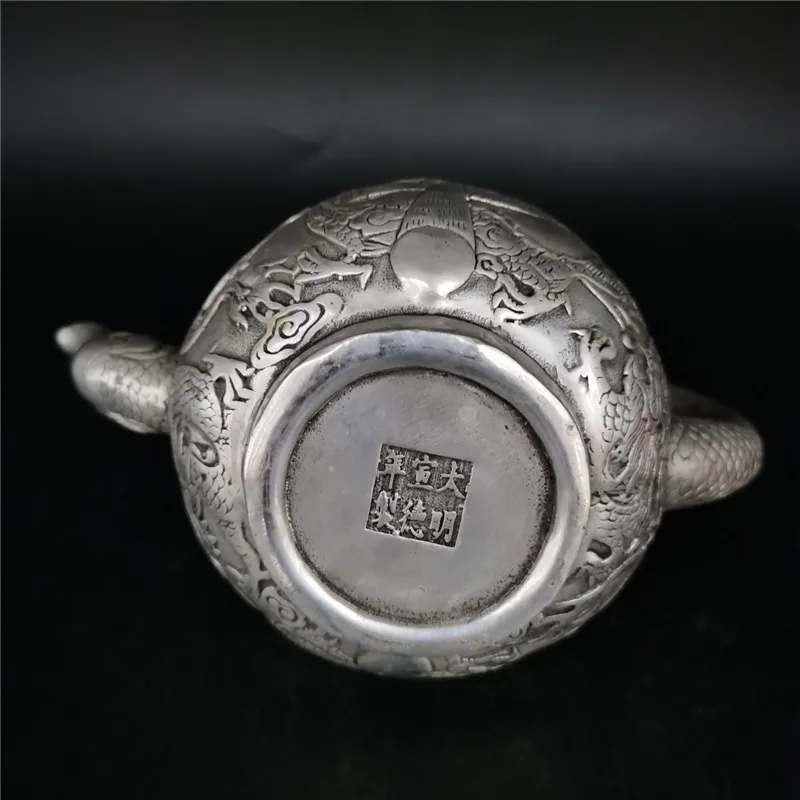 Винный горшок в форме дракона тибетский серебряный резной год | Дом и сад