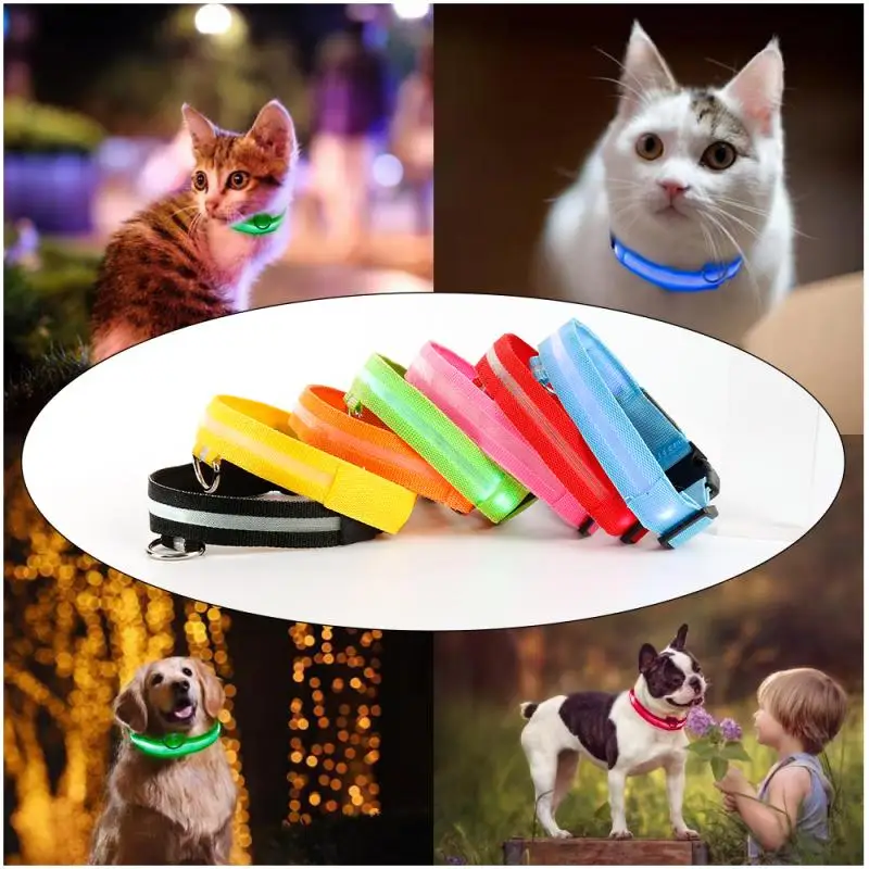 

Nylon Pet Collar LED Luminous Collars Adjustable Dog Collar Flashing Luminous Leash Collar Safety Brand Dog Cat Pet Accessories