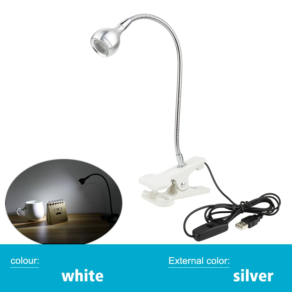 Silver - cold white USB СВЕТОДИОДНЫЙ светильник для чтения книг, светильник DC5V mini leeslamp 3 Вт lampara, Гибкая Складная Лампа для защиты глаз, usb настольные лампы luz - Испускаемый цвет: Silver - cold white
