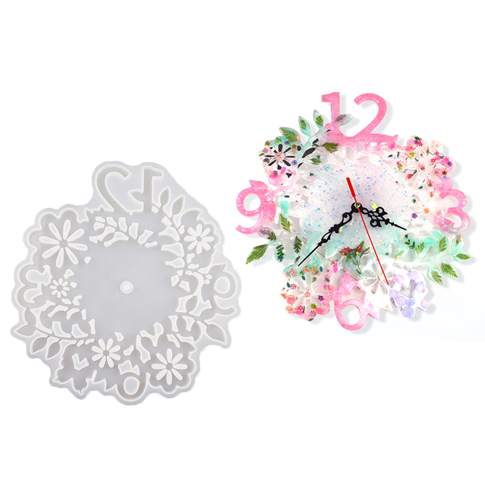 

DIY Crystal Silicone Mold Flower Digital Clocks Mold Wall Hanging Home Decoration Mirror Silicone Mold For Resin