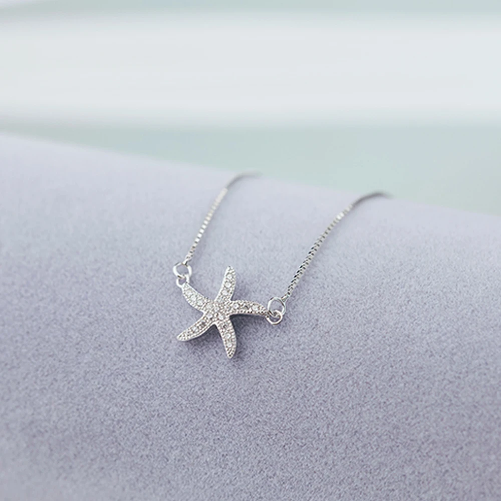 New girls 925 sterling silver necklace starfish pendant short solid clavicle chain jewelry girl present | Украшения и аксессуары