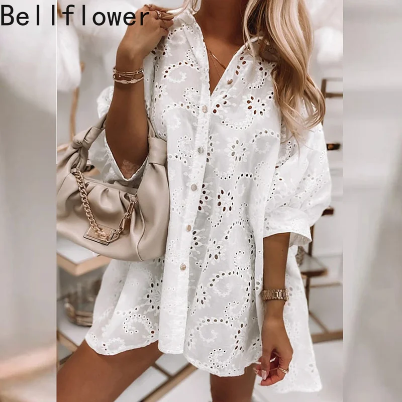 

Белое короткое платье-рубашка, женские свободные платья с рукавом-фонариком для женщин, мини-платье на пуговицах, Vestido Feminino, в наличии