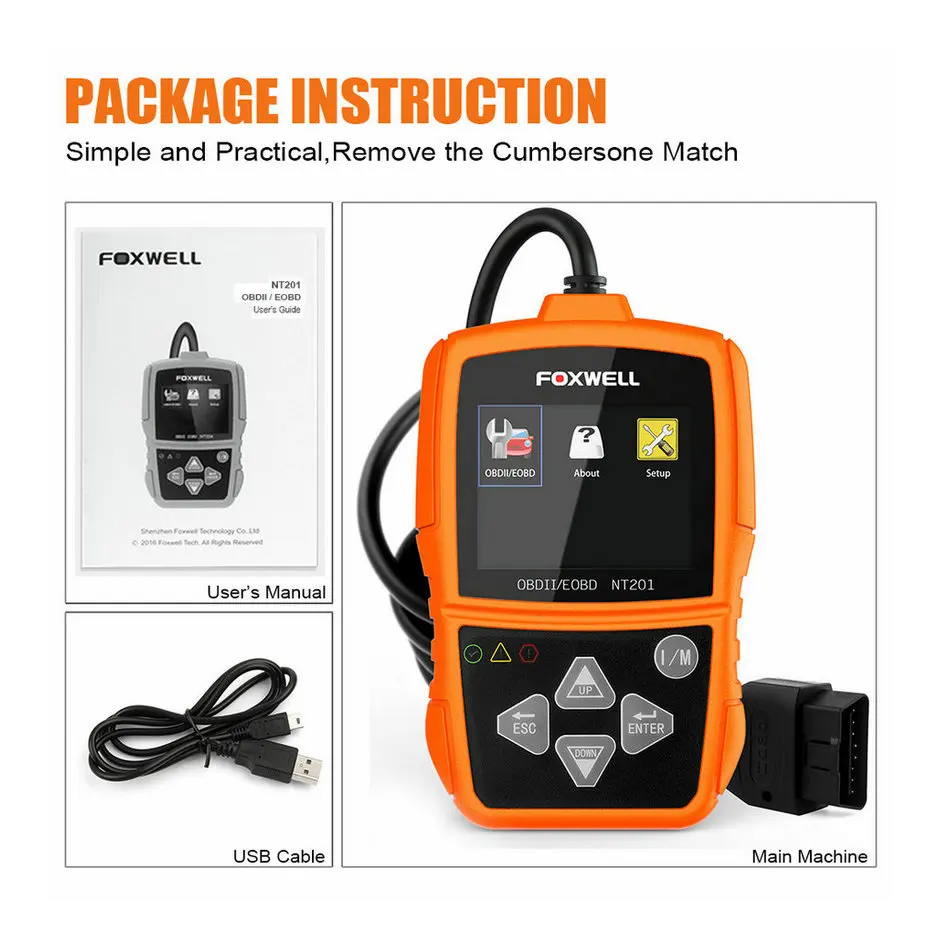 Foxwell NT201 OBD2 EOBD может сканер автомобильный код считыватель сканер диагностический инструмент автомобильный OBDII OBD 2 сканер