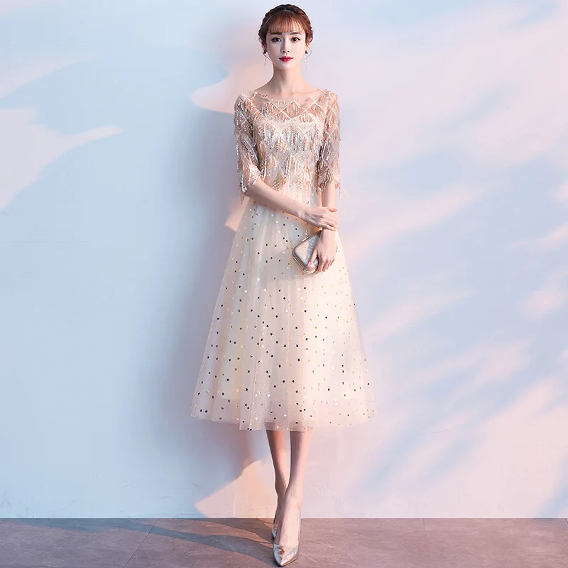 

Вечернее платье с блестками, коктейльное платье с рукавом до локтя, платье с блестками, платье для выпускного вечера, новинка 2020