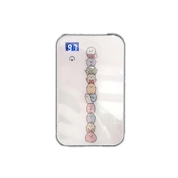 

Ultra thin self wired power bank cartoon glass action mobile power mirror digital display cute small custom gifts