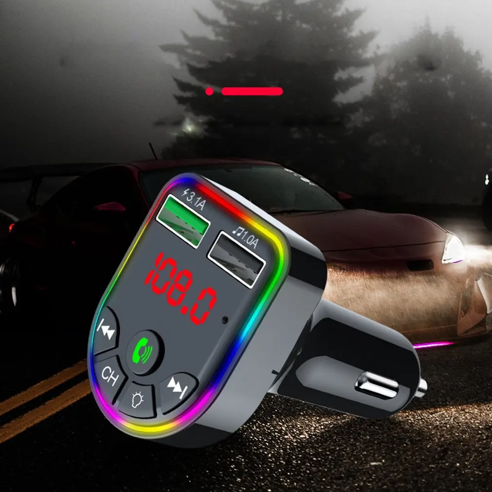 

5.0 FM Transmitter Car MP3 Player Ambient Light Wireless Handsfree Audio Receiver USB Fast Charge TF U Disk Play Car Accessories