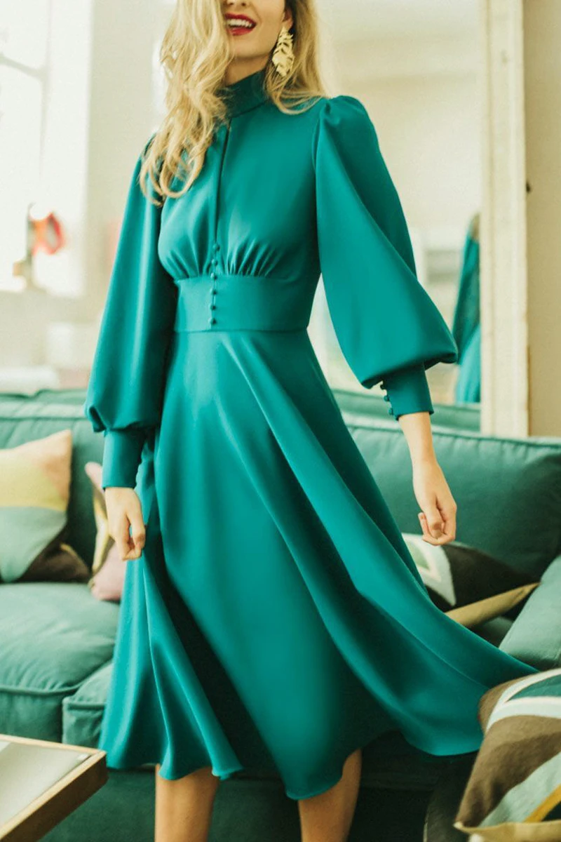 

Special Limited French Retro Lantern Sleeve Dress High Sense Acetic Acid Satin Early Spring Dress Floral Formal