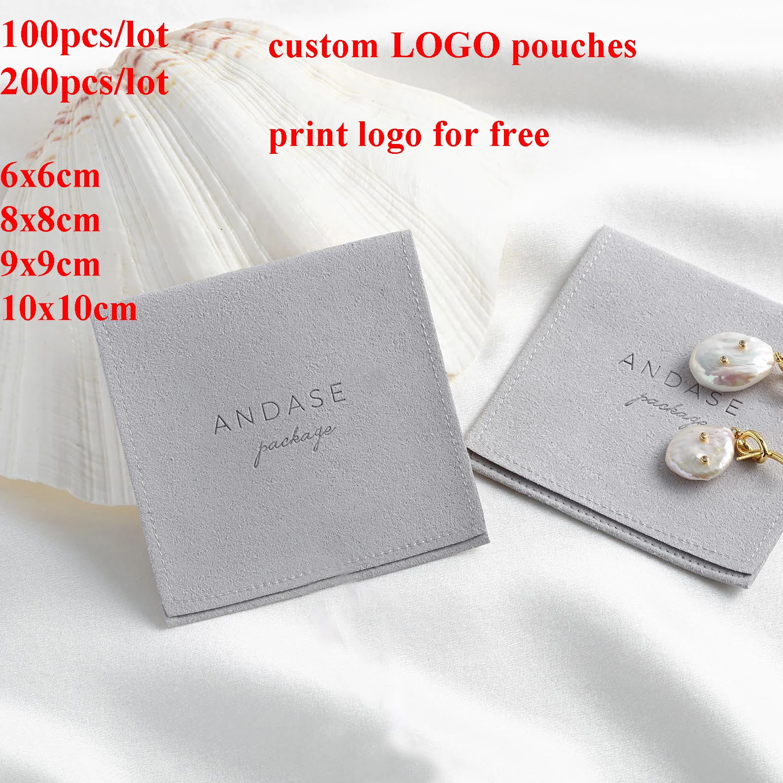 50pcs 100pcs 200pcs 8x8cm 9x9cm 10x10cm Grey Custom Flap Envelope Pouches Jewelries Small Bags for Ring Earrings Business Logo