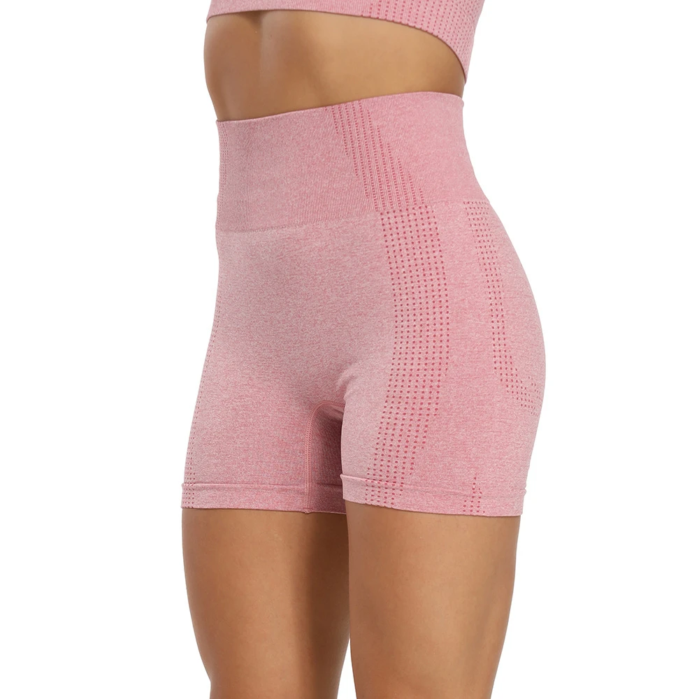 Women Hot Seamless Slim Perforated Breathable Three-Point Shorts Sexy Solid Color High Waist Quick-Drying Fitness Yoga Leggings new nine point yoga pants printed quick drying polyester breathable fitness sport slim leggings