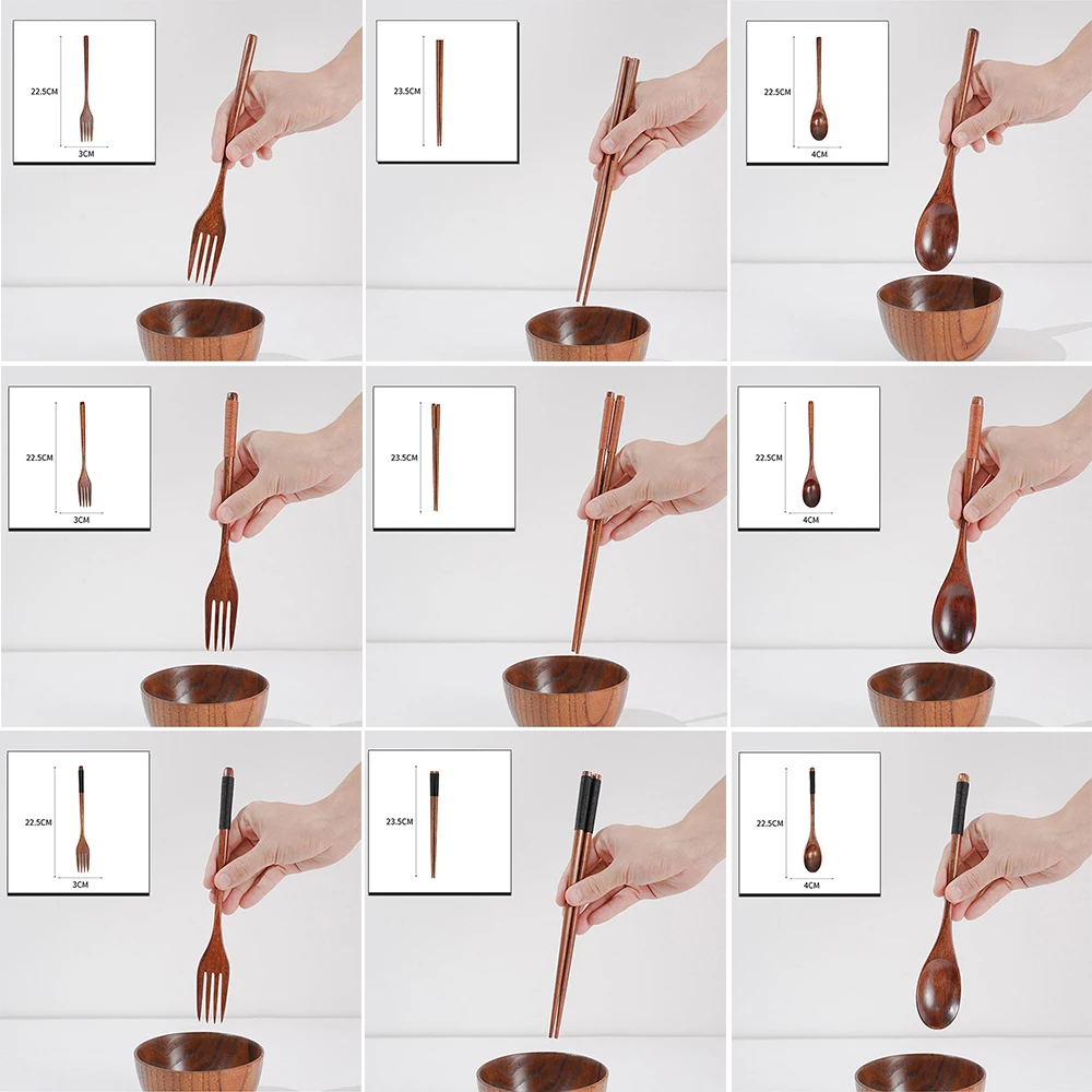 

3piece wooden spoon, fork and chopsticks set Nanmu vegetable paint portable environmental protection wooden tableware set