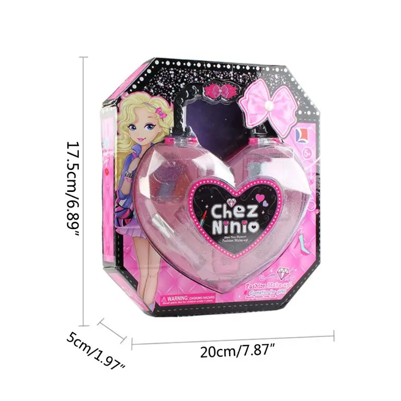

Kids Girl Princess Makeup Cosmetic Suit Toys Box Heart Shaped Beauty Bag Pretend Play for Travel