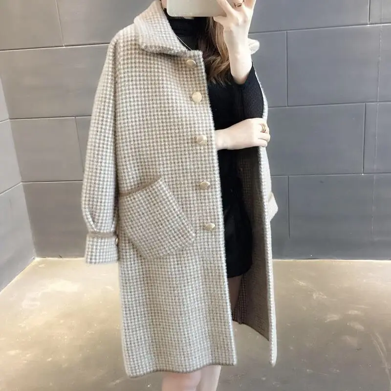 Женское шерстяное пальто в стиле оверсайз вязаный кардиган Корейском свободное