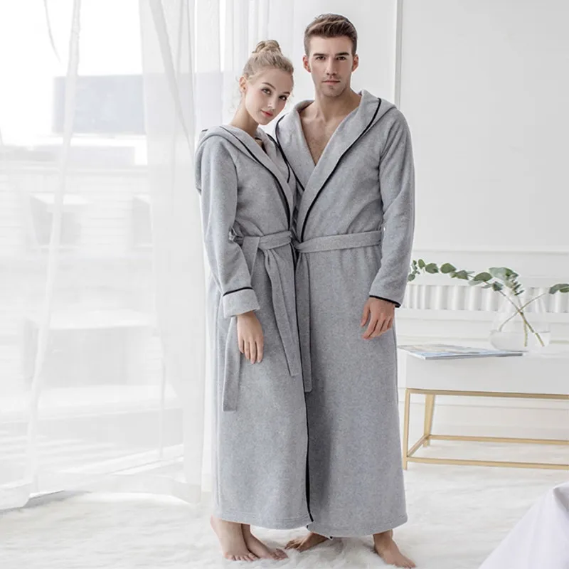 Light Grey Мужские и женские ночные платья в пол с капюшоном, удлиненный халат, одежда для отдыха - Цвет: Light Grey