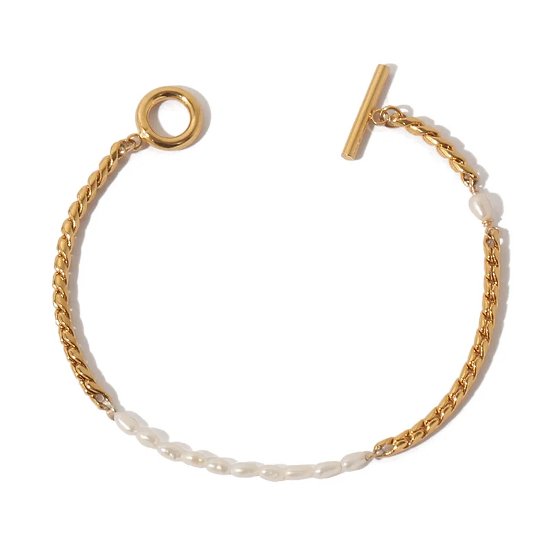 

SexMara 2021 Trend New Punk Metal Natural Millet Pearl Chain OT Buckle Classic Retro Bracelet For Women Girls Party Jewelry