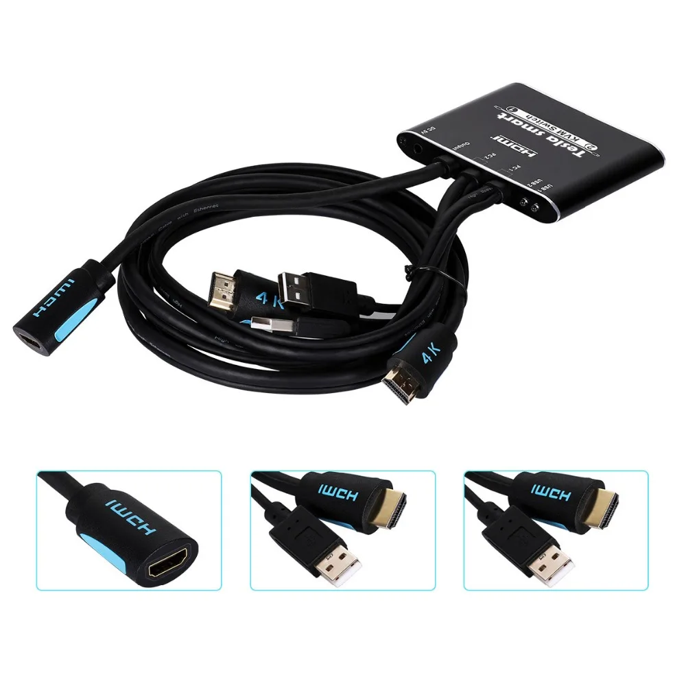 KVM переключатель Tesla smart высококачественный 2-портовый USB HDMI Кабельный с дополнительным USB 2,0 портом поддержка 4 K* 2 K(3840x2160