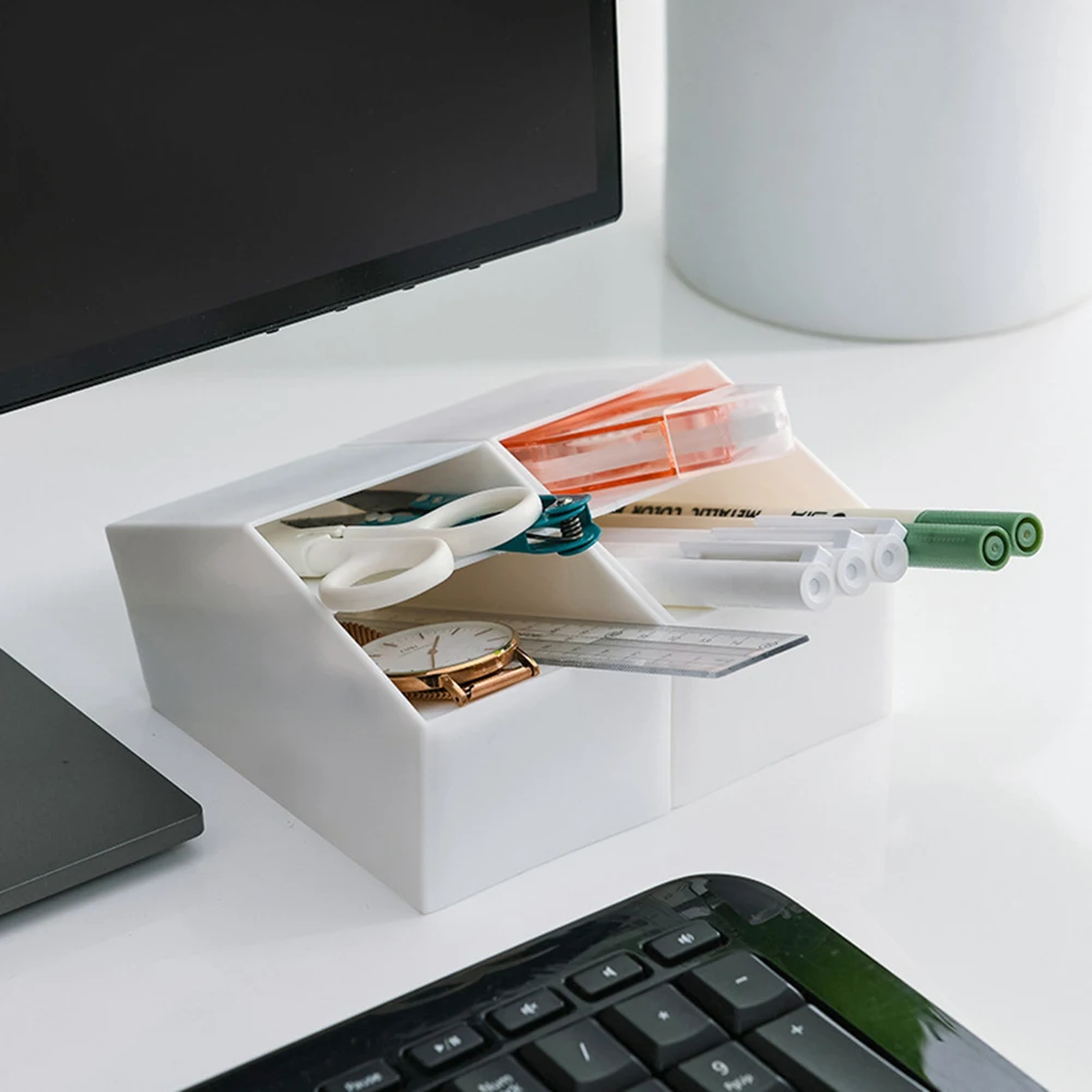 

Creative Multifunctional 2 Grid Desktop Organizer Pen Holder Makeup Storage Box School Office Accessories Stationery