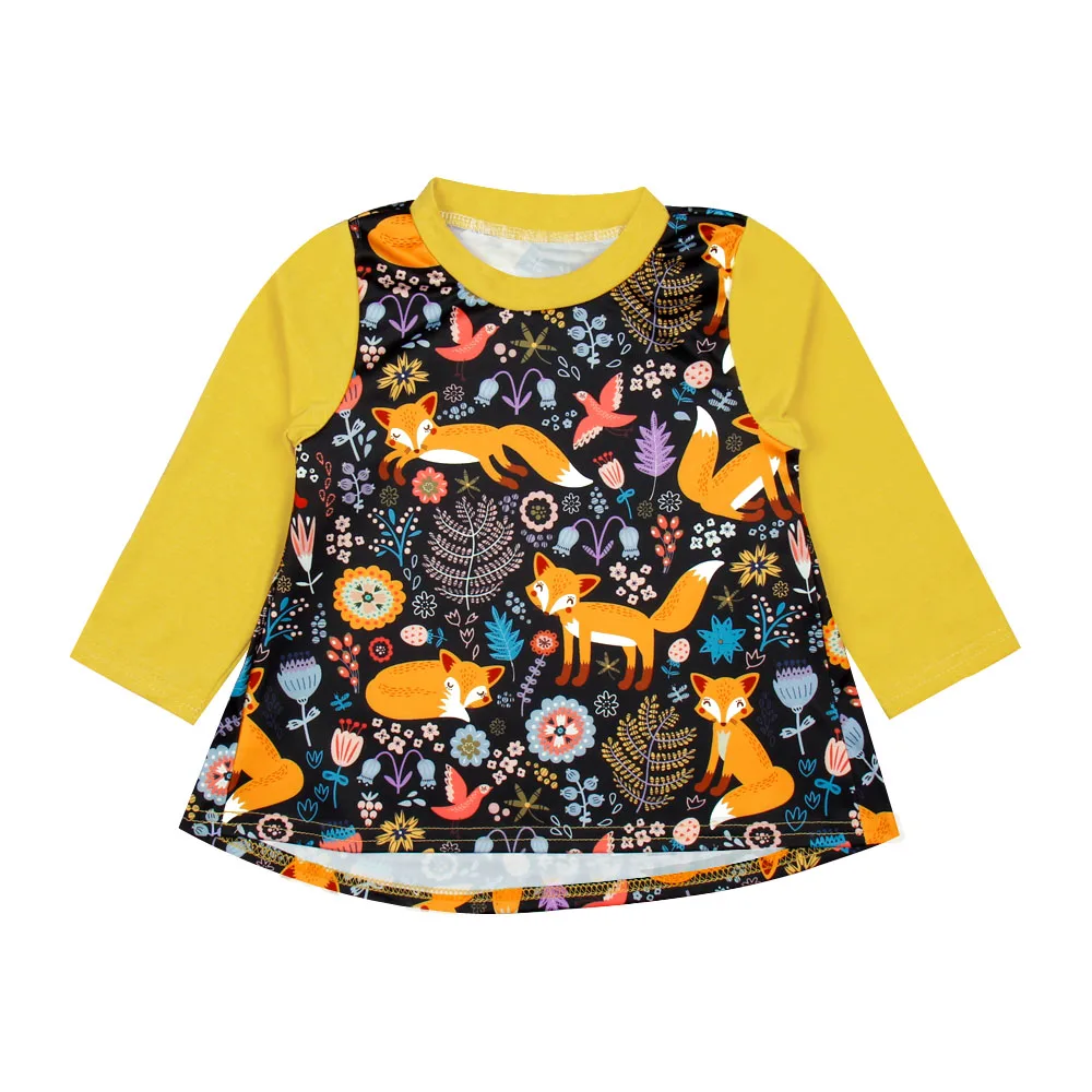 2018 осенние платья для девочек детское платье с длинными рукавами рисунком лисы