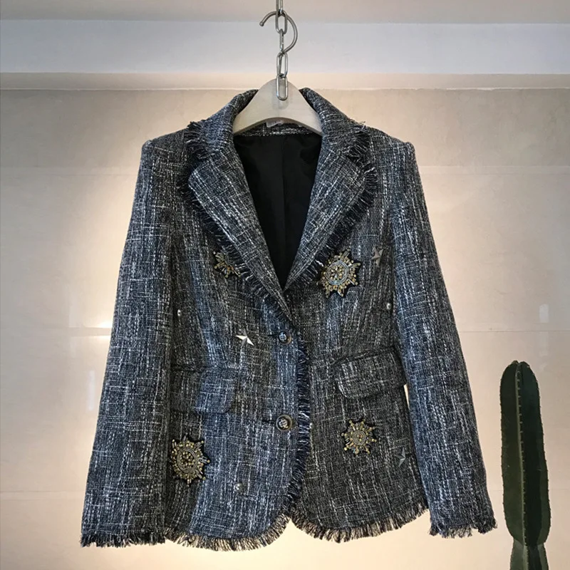 Dressnow/Женская куртка высокого качества, осенне-зимняя куртка, Женская тяжелая твидовая верхняя одежда с длинными рукавами, пальто, женская куртка с аппликацией