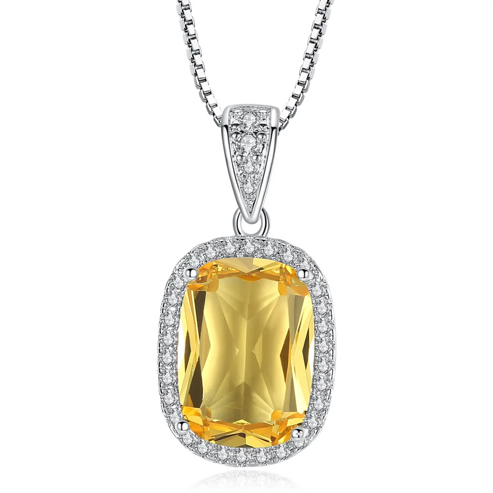 

Fashion 925 Sterling Silver Necklace for Women Natural Yellow Citrine Wedding Engagement Pendant Necklaces Fine Jewelry Gifts