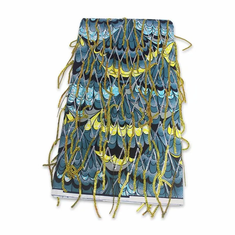 

Latest Sequins African Fabrics 100% Cotton Batiki Wax Prints Kitenge/Pagnes/Kikwembe Embroidered Sequins YXL-40