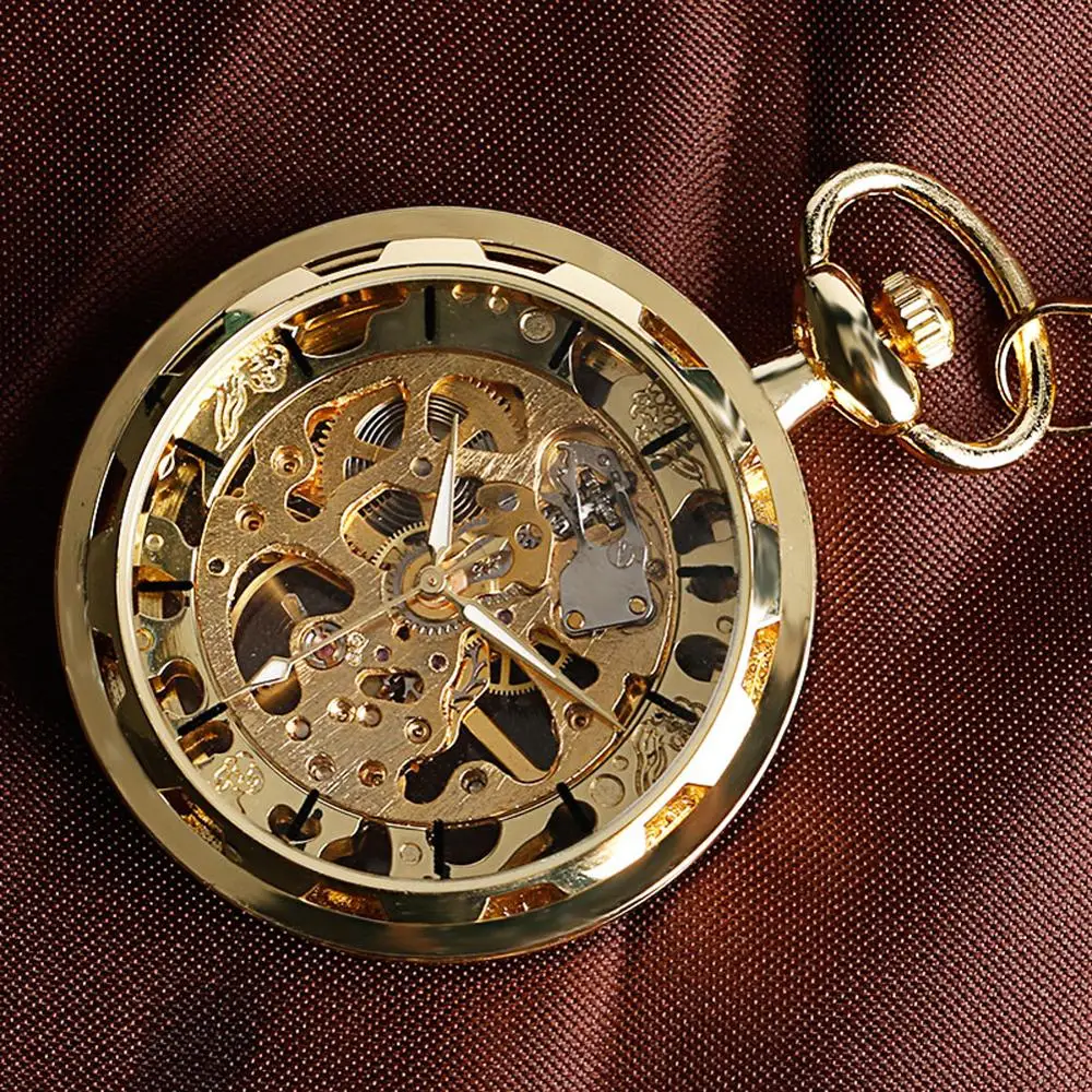

Vintage Watch Necklace Steampunk Skeleton Mechanical Fob Pocket Watch Clock Pendant Hand-winding Men Women Chain Gift