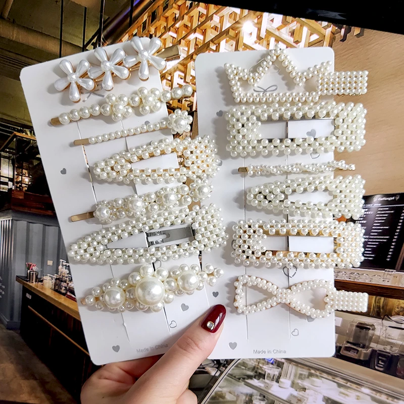 Женские акриловые заколки для волос модные геометрические с жемчужинами и