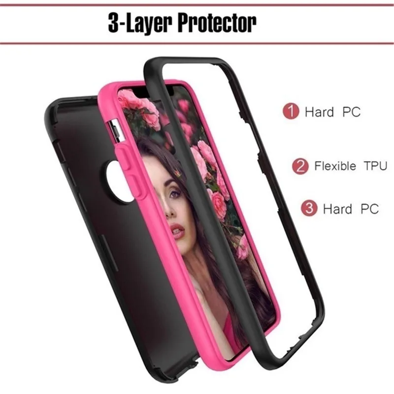 3 in 1 Heavy Duty Armor Shockproof 360 full Protect Case For iPhone X XS MAX XR 8 7 6 6S Plus Hybrid TPU Silicone+ Rubber Case
