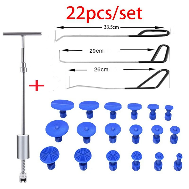 melhor 22 Pçs/set Slide Hammer T Barra Extrator Ferramenta Auto Carro Dent Removedor Ferramentas De Reparo Azul Dent Extrator Guias Gancho Hastes Kits