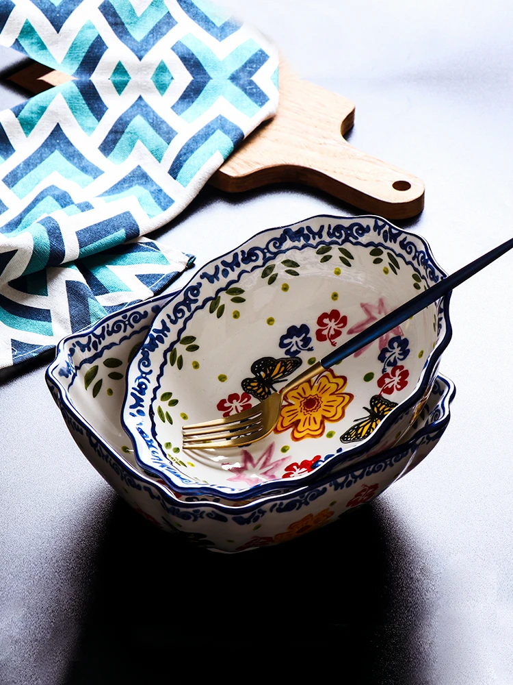 

Rural style baking bowl baking rice bowl household ceramic creative hand-painted baking oven microwave dessert soup bowl