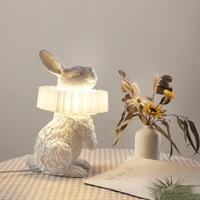 rabbit table lamp for bedroom cute night light bedside led lights home decoration salon lighting fixtures resin animal ornaments