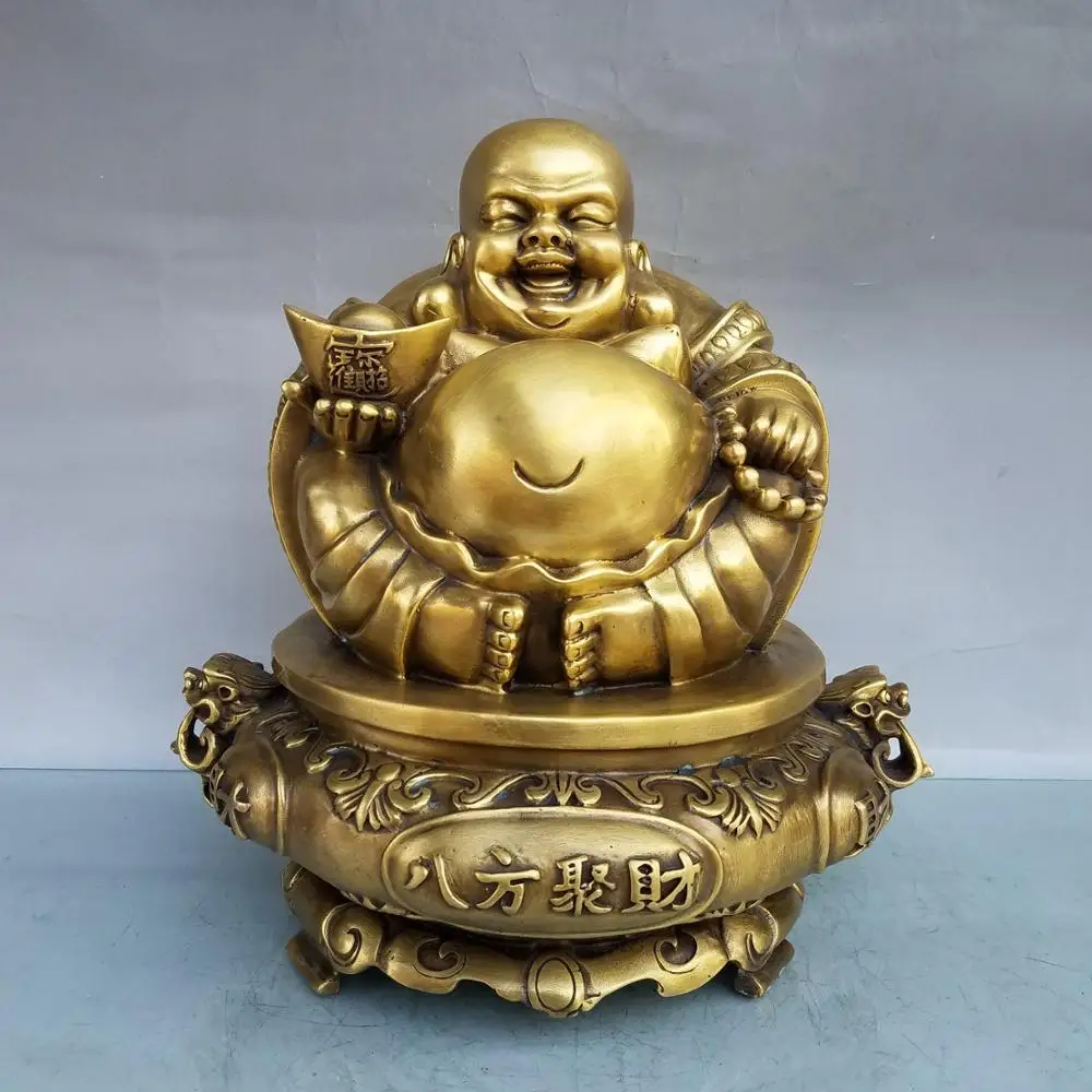 

wedding decoration Chinese Seikos Buddhism brass copper Bafang Jucai Laughing Buddha Maitreya Statue Implied wealth