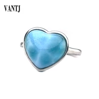 natural larimar rings sterling 925 silver for women heart larimar gemstone dominican fine jewelry party gift