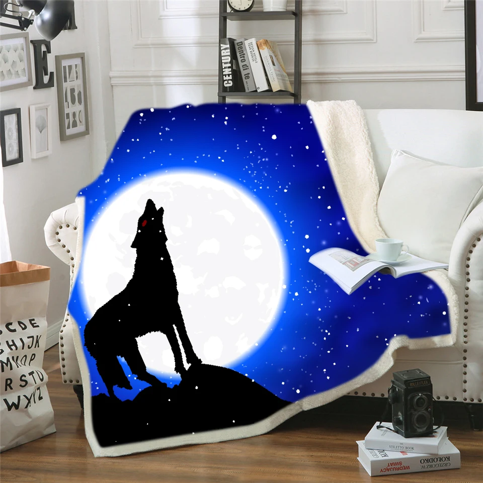 

Одеяло плюшевое с изображением волка и Ловец снов, 150x200 см