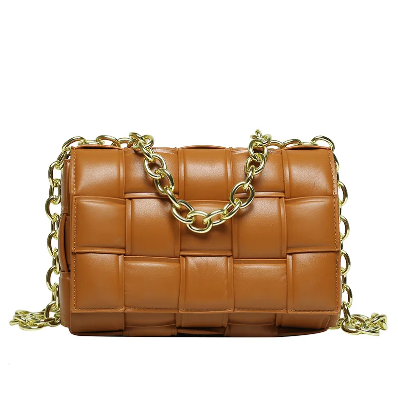 

Golden Metal Chain PU Leather Messenger Bag Luxury Women Bag Designer Female Trend Plaid Shoulder Bag Lady Purse and Handbag Ins