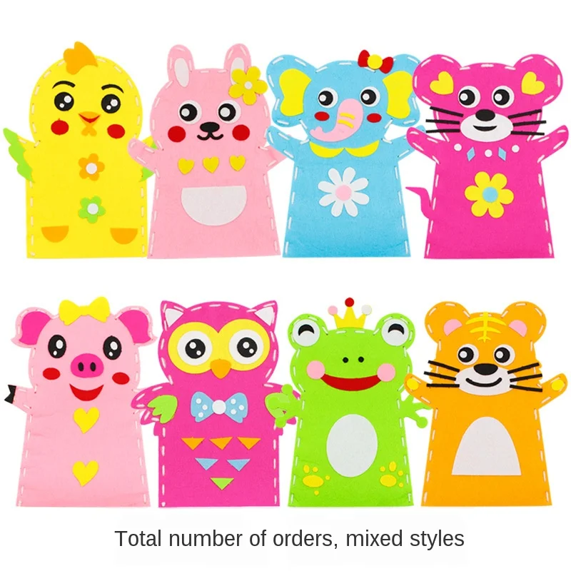 

8 Designs/set DIY Sewing Kit Kids Felt Toys on Hand for Puppet Theater Craft Story Telling Animal Frog Educational Girl