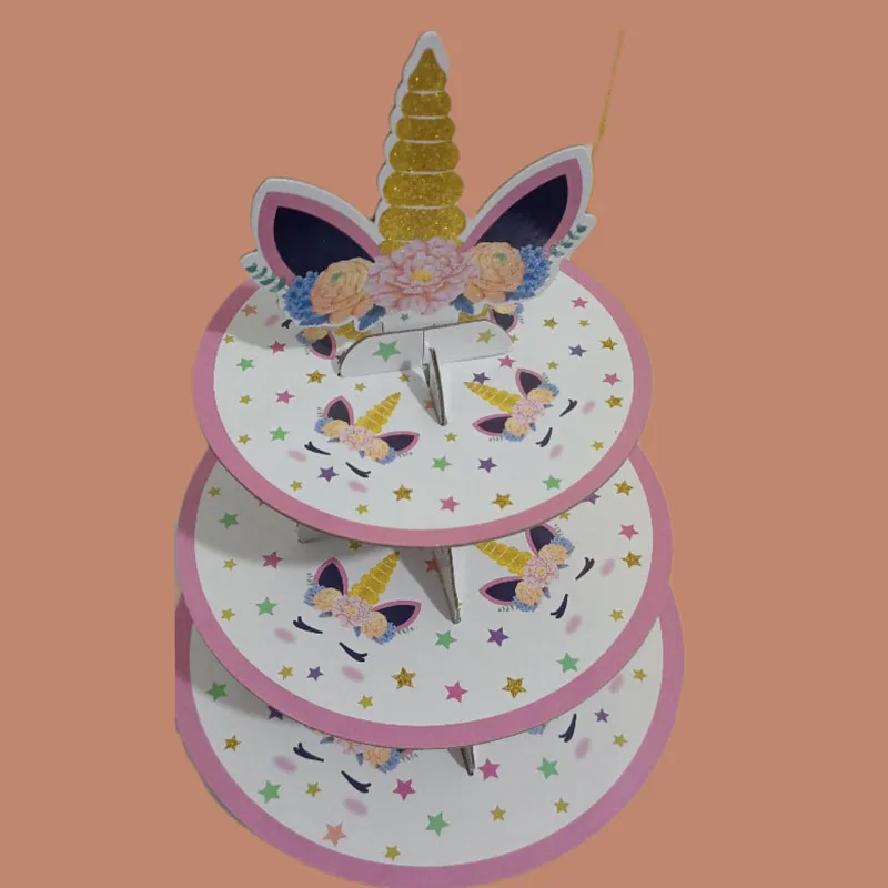 3 яруса подставка для торта круглый розовый Золотой Единорог Дисплей Держатель