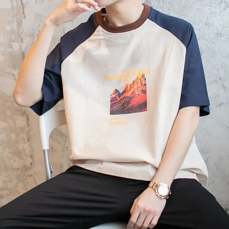 Мужские футболки с рукавом до локтя летние оверсайз в Корейском стиле шикарная