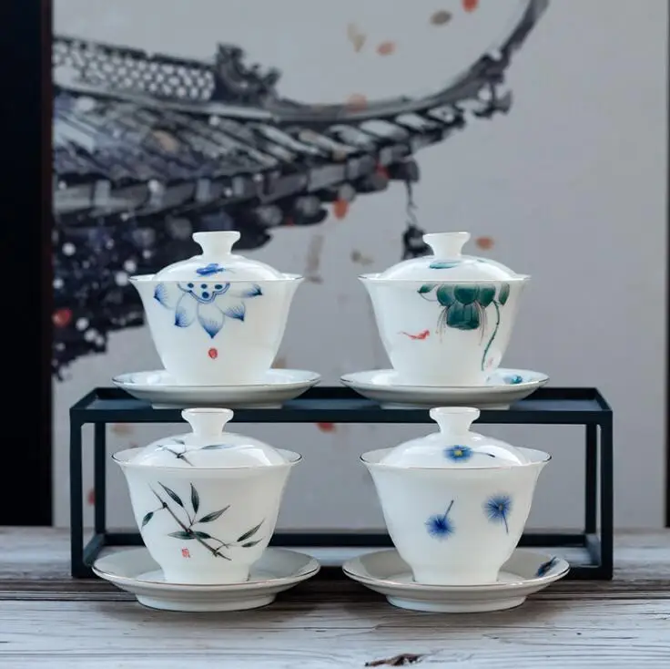 

Чайный сервиз Gaiwan, 100 мл, керамические фарфоровые чайные принадлежности, чаша для чайной церемонии в стиле кунг-фу, аксессуары для украшения,...