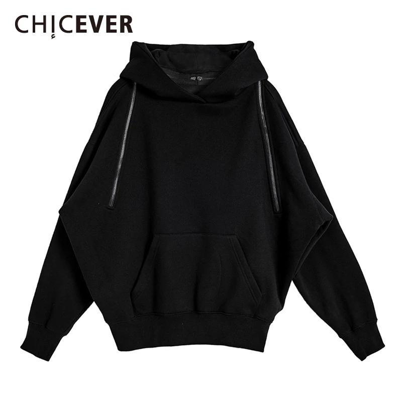 Женская толстовка с капюшоном CHICEVER Повседневная Свободная Толстовка рукавом