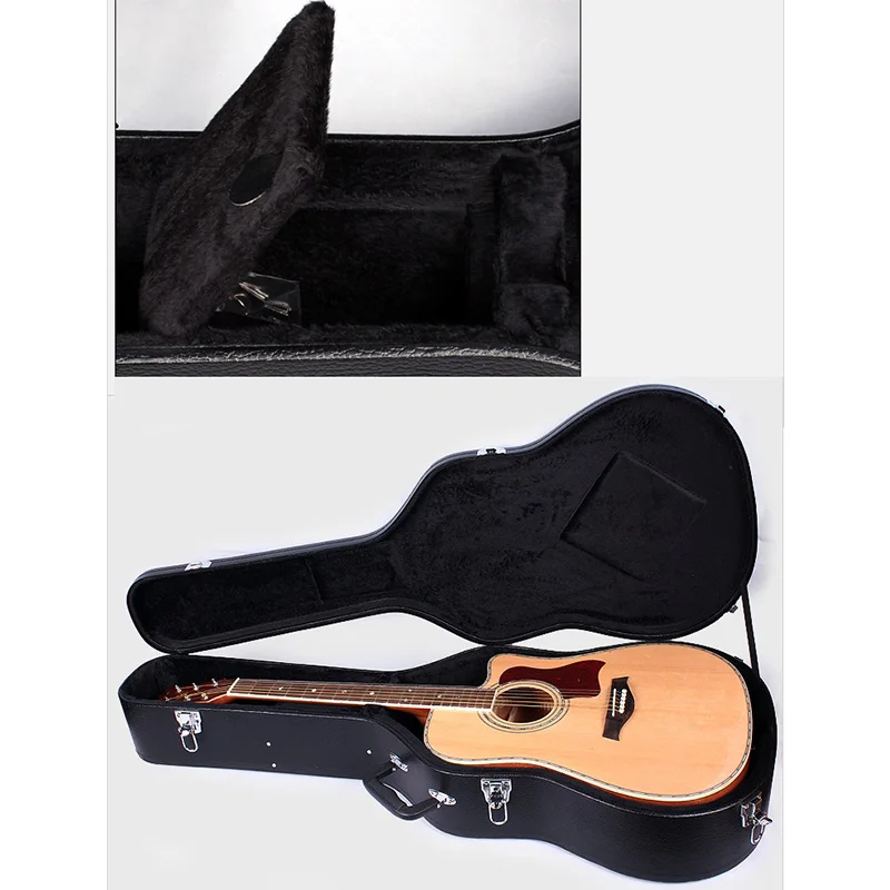 Черный Жесткий чехол из ПВХ и кожи кожаный жесткий для гитары деревянная коробка