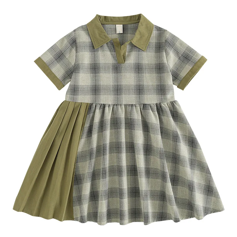 

Girls Dress 2021 New Children's Costumes Fashion Splicing Plaid Summer Dress Girl Clothes School Kids Princess Dress 10 12 13 Y