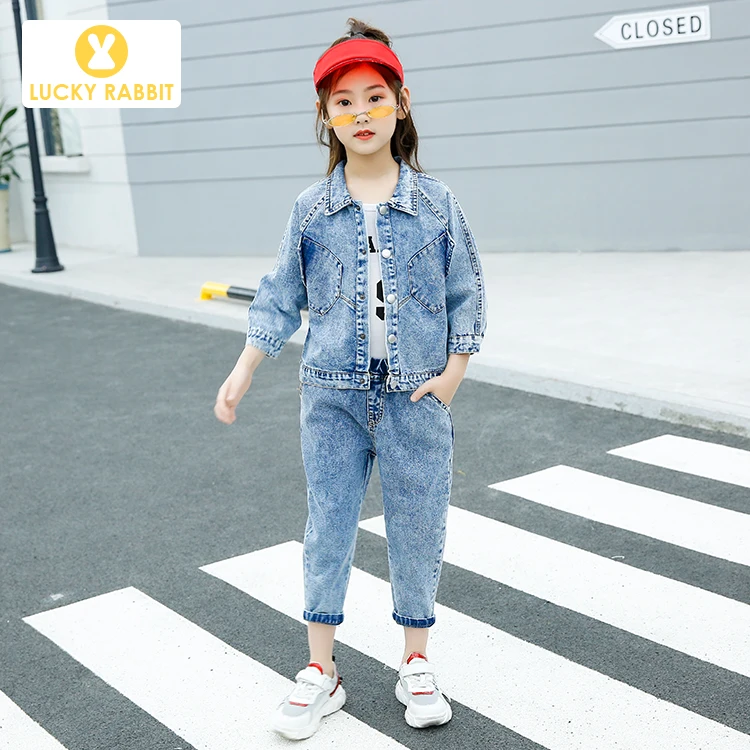 Vintage Children Clothing Spring Denim Jeans Girls Outfit Boutique Kids Clothes Single Jacket | Детская одежда и обувь