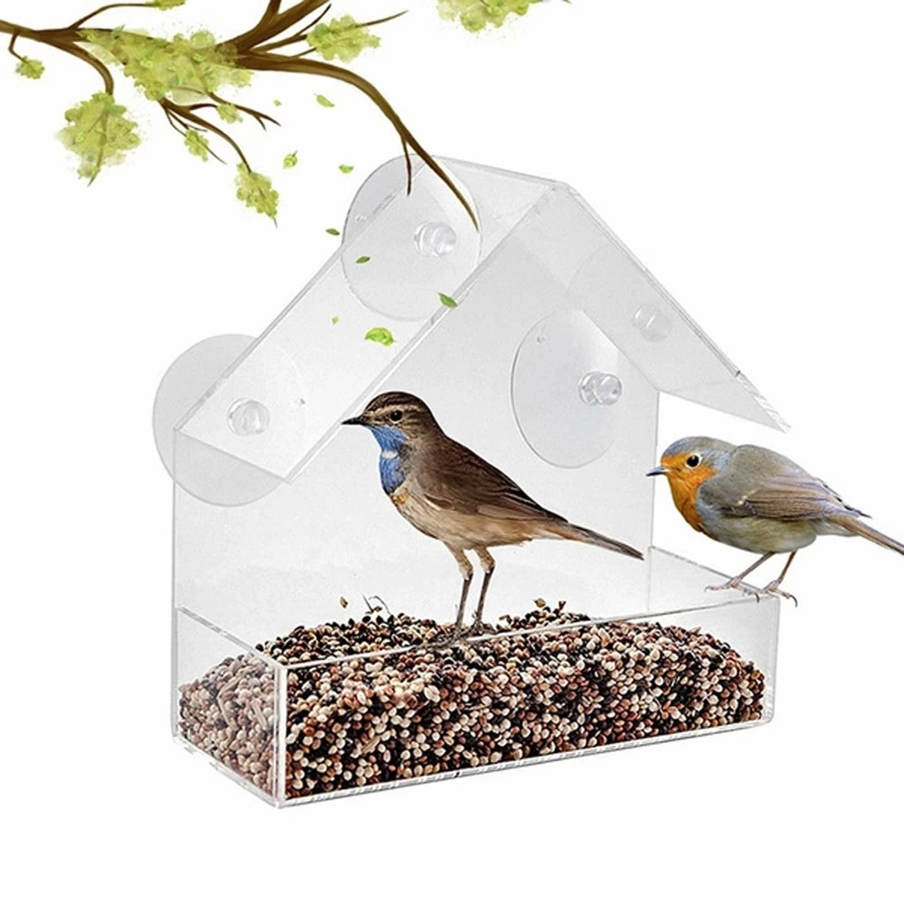 Новинка 1 шт. прозрачный домик для птиц с всасывающим уличным садовым кормлением -