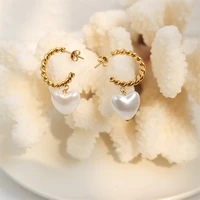 twist heart shape baroque pearl stud earring for woman fashion stainless steel 18k gold plated earring accessory never fade