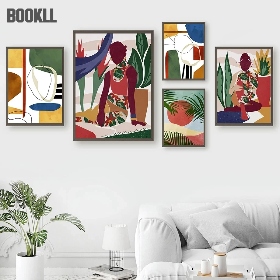 

Tropical Plant Girl Sun Abstract Lines Wall Art Canvas Painting Nordic Posters And Prints Wall Pictures For Living Room Decor