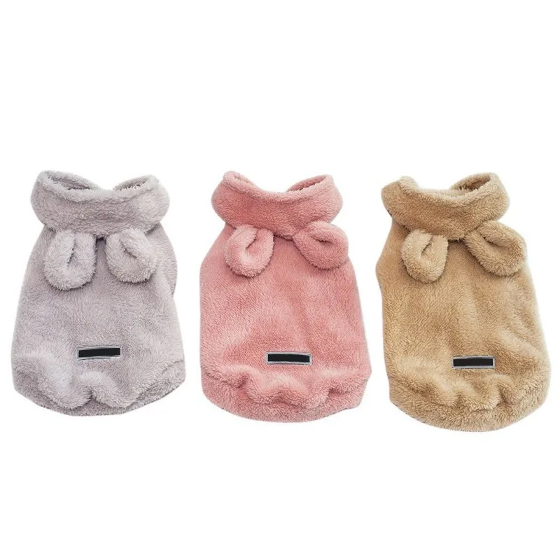 Зимняя теплая куртка для питомца с капюшоном кроличьими ушками подходит