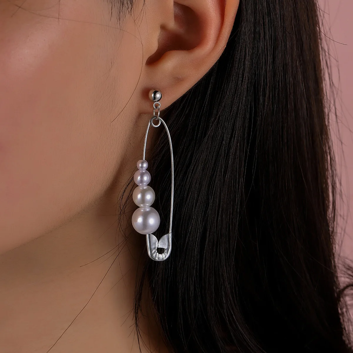 

1 Pair Imitation Pearl Pin Earrings Fashion Alloy Silver Safety Pin Earrings Trendy Female Pearl Elegant Earrings Jewelry