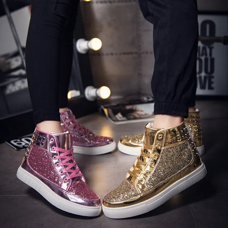 

New couple outdoor sports shoes fashion sequin sequined high-top shoes men's non-slip breathable lightweight high-top shoes