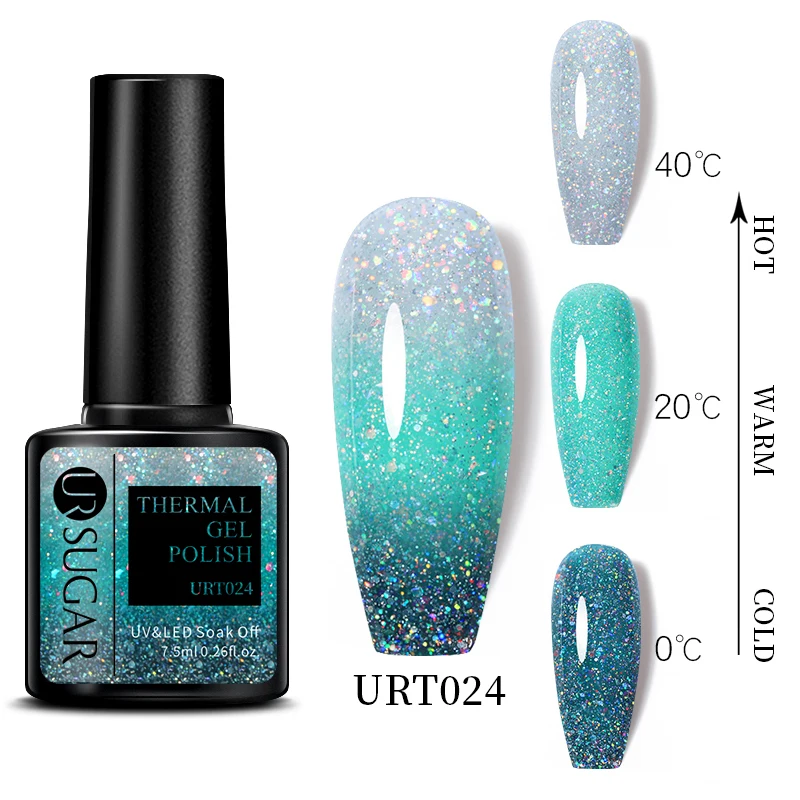 

UR SUGAR Glitter Blue Green Thermal Gel Polish Pink Colors Soak Off UV Nail Gel Nails Art Design