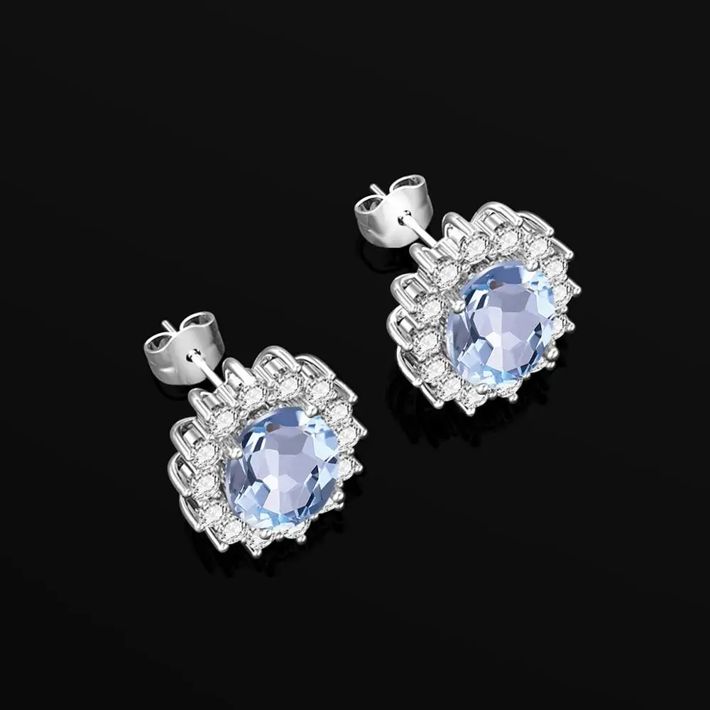

Stud Earrings For women Dreamlike Cute Sterling Silver 925 Earrings Snowflake Oval Aquamarine Engagement Party Fine Jewelry New